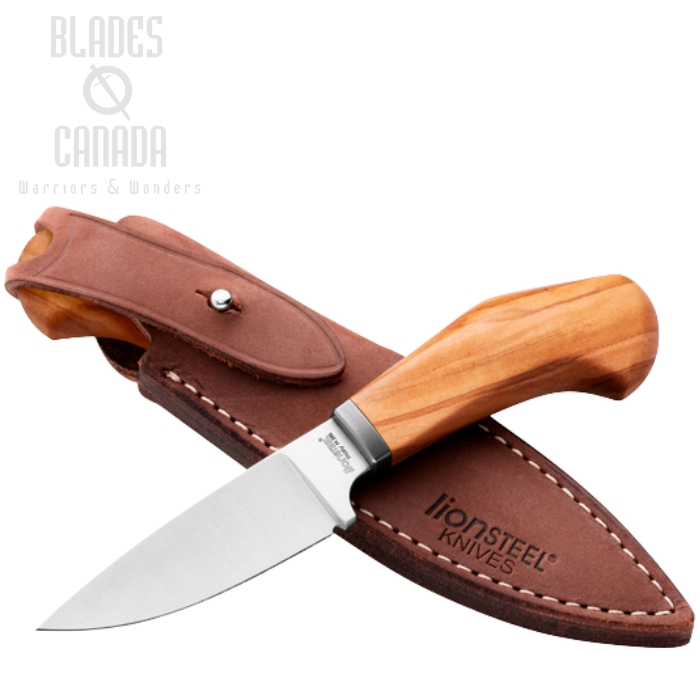 Lion Steel Willy Fixed Blade Knife, M390 Satin, Olive Wood, Leather Sheath, WL1 UL
